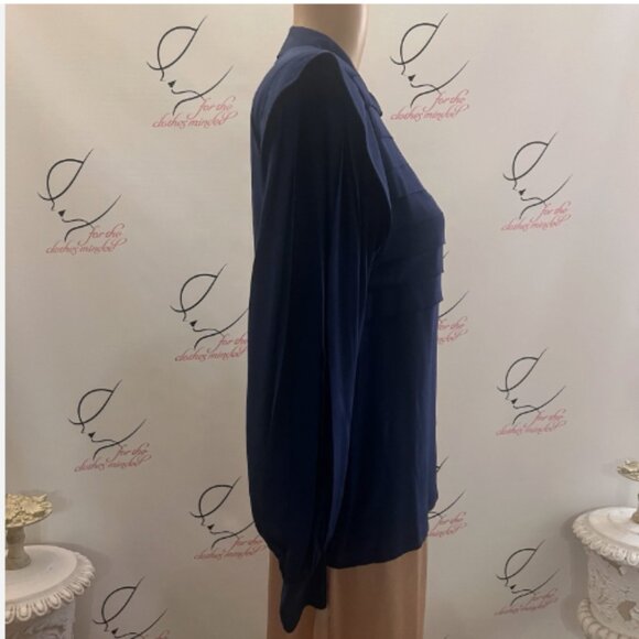 Monique Lhuilier. Sz 36. Designer. $119 Navy Pleated. Silk. Long Sleeve. B127 - Picture 5 of 8